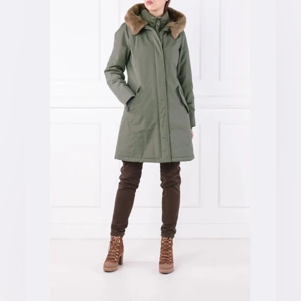 Olive Green Women's Parka Coat With Fur Trim Marco Polo Brand